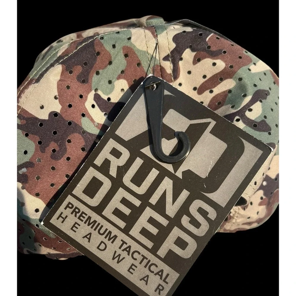 Runs Deep Tactical USA American Flag Premium Tactical Hat Camo Snapback Cap NWT